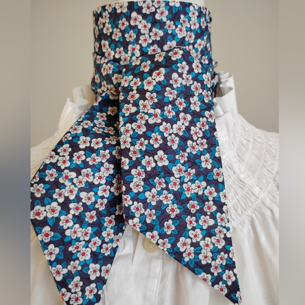 Liberty Art Fabric Tana Lawn Skinny Scarf Ffion Blue Micro Ditsy Floral Bespoke